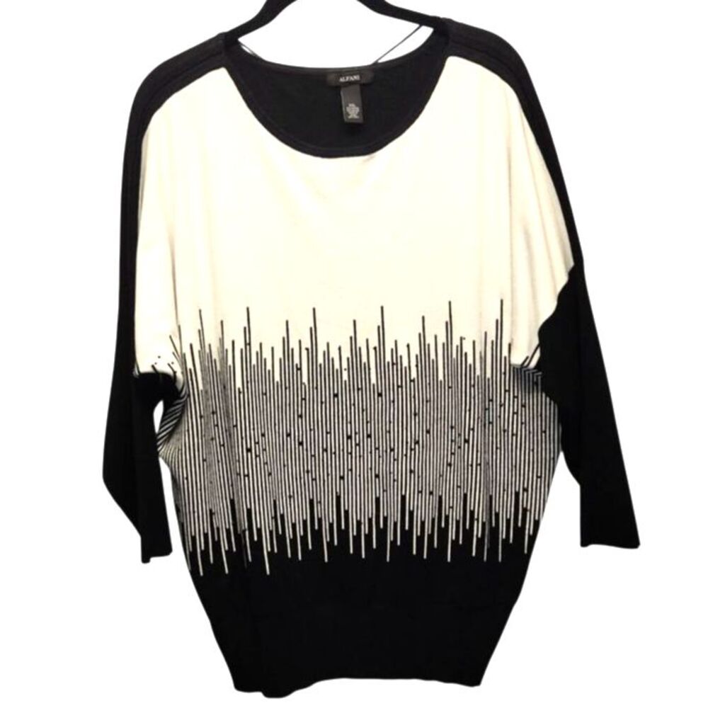 NEW Alfani Black/Cream Embellished 3/4 Batwing Sleeve Pullover Sweater XXL PLUS